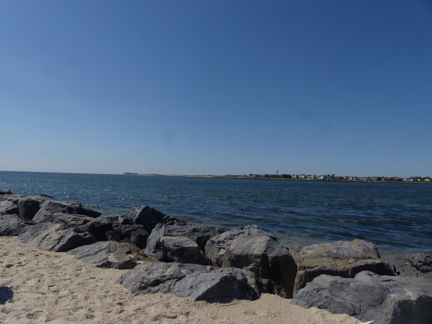 A view of Long Beach from the Jones Beach jetty, which helps control the long shore drift to build up the beach.
