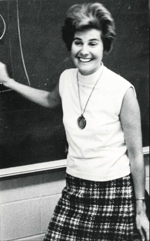 Pat Moore seen here in a 1970 yearbook for John F. Kennedy High School in Plainview, where she taught social studies.