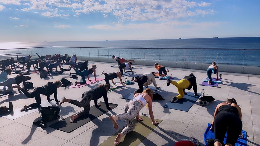 Rooftop and beachfront yoga classes are offered throughout the day at NY Fit Fest.
