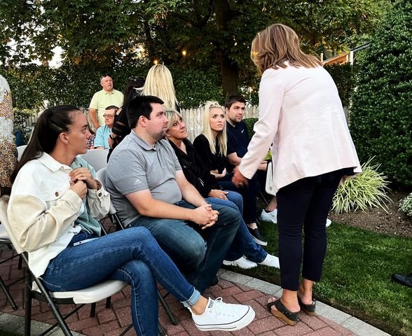 Assemblywoman Judy Griffin offered condolences to the family of the late Sgt. Thomas Winters at the dedication ceremony for a park now named in his honor. The sergeant’s daughter, Megan; son, Christopher; wife, Julie; daughter, Kelsey; and son, Brian, still feel his loss after his sudden death on July 3, 2021.