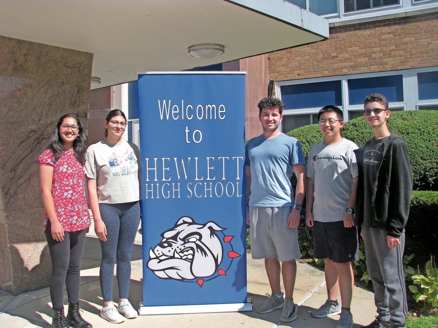 A quintet of Hewlett High School seniors are National Merit Scholarship Program semifinalists. From left were Hiral Chavre, Ilana Mizrahi, Anthony Ginzburg, Brian Chen and Ethan Abelev.