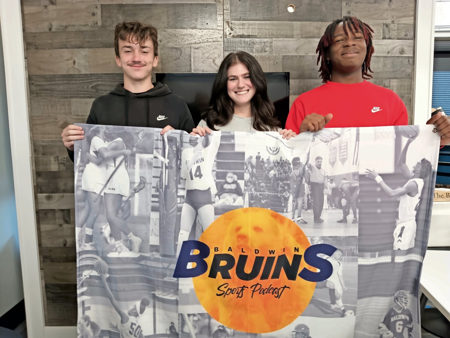 Seniors Joey Fullone and Ava Reyer, and junior Aaron Bell, joined the fourth-year team of the award-winning Baldwin Bruins Sports Podcast.