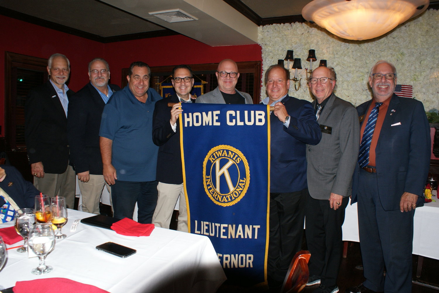 At a ceremony at Frank’s Steak in Rockville Centre last week, the Oceanside Kiwanis Club passed the home banner to the Five Towns club.