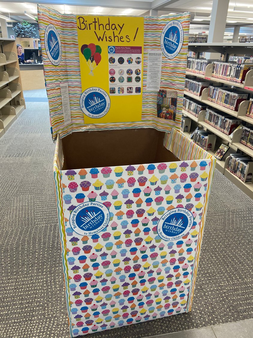 This year, for the Great Give Back — a community service initiative —  the East Meadow Library is collecting donations for Birthday Wishes, a nonprofit that provides birthday parties for children living in homeless shelters.