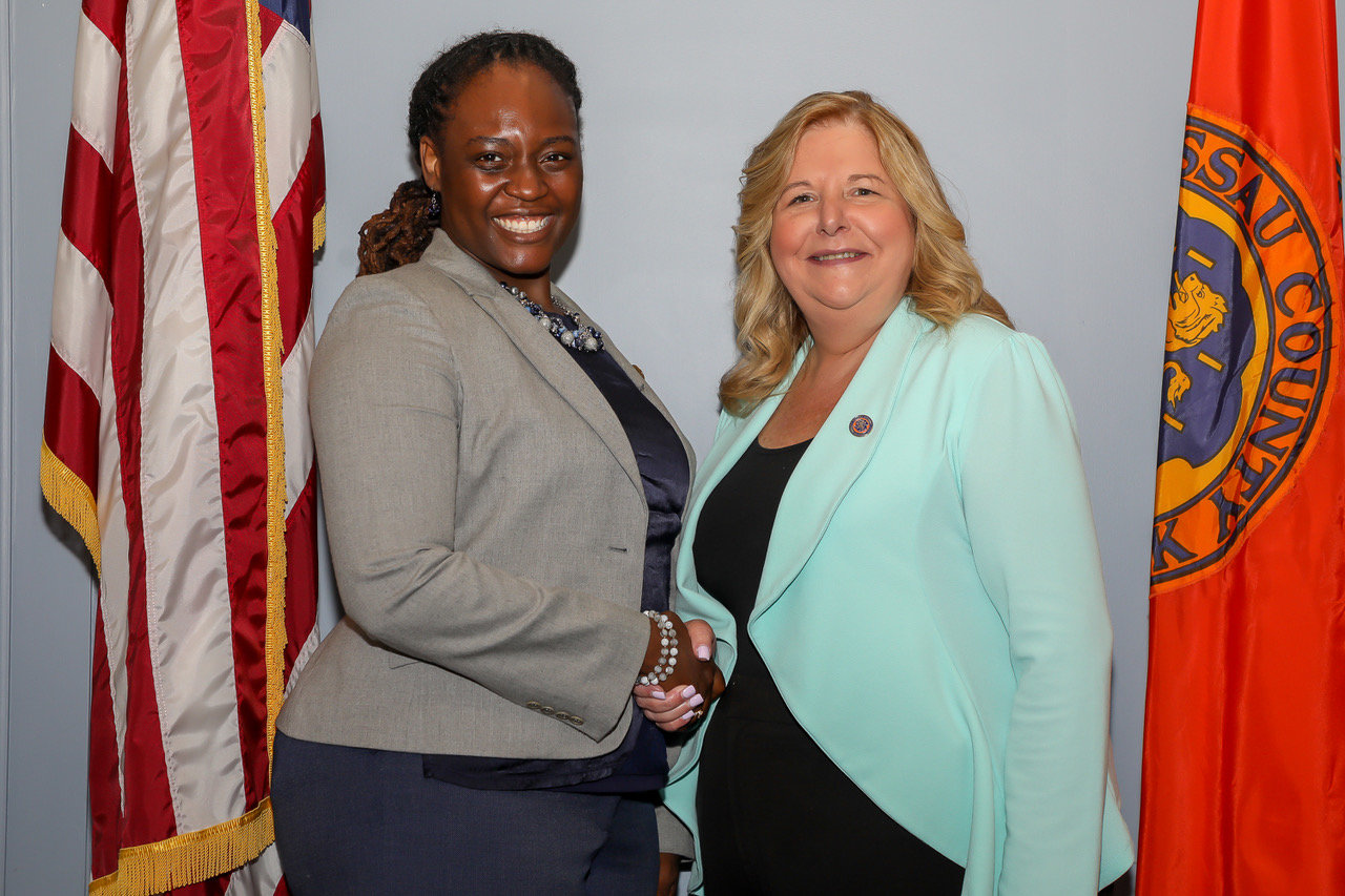 Mickheila Jasmin-Beamon, of Elmont, a Fall 2022 Law Assistant, with District Attorney Anne T. Donnelly.Jasmin-Beamon is now an assistant district attorney.