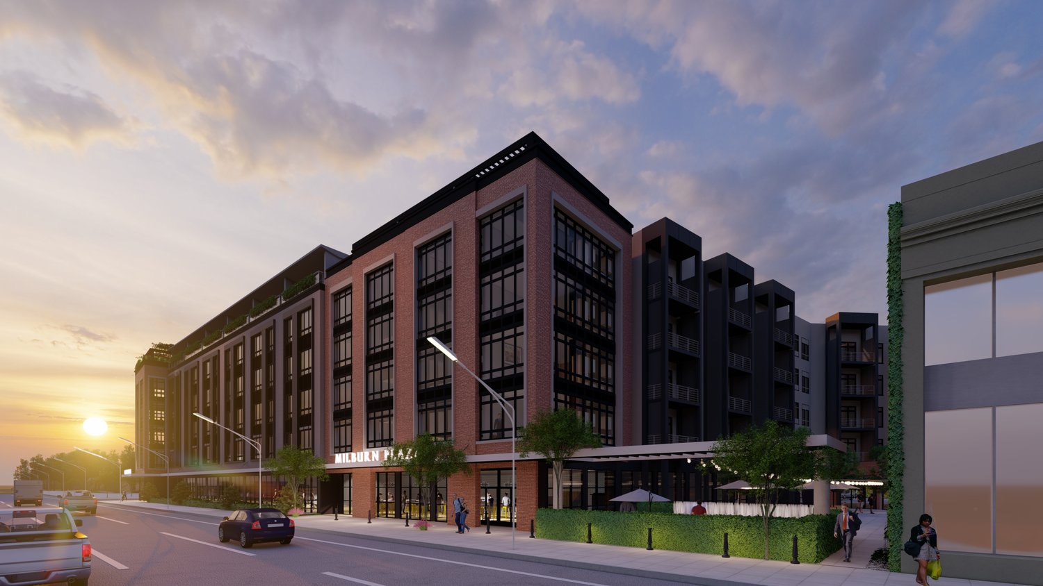 A rendering of the proposed five-story, 215-unit, mixed-use, transit-oriented development, the Grand at Baldwin.