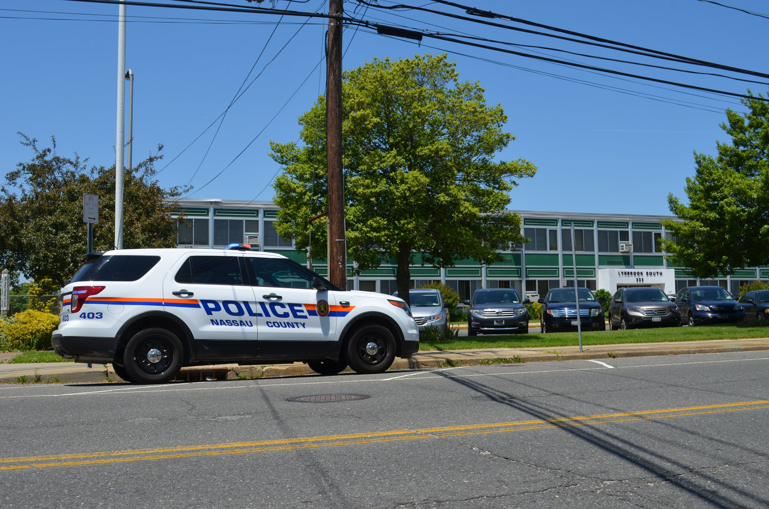 Police investigated carvings behind the Lynbrook South Middle School.