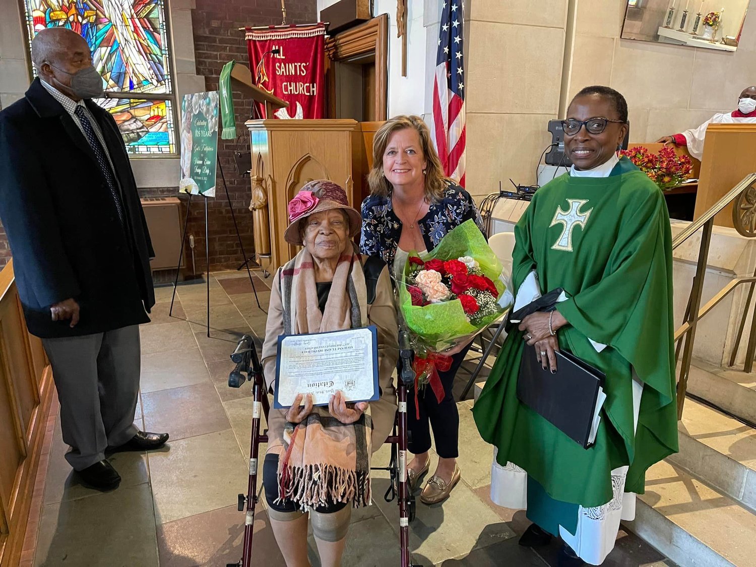 Assemblywoman Judy Griffin and the Rev. Maxine Barnett, of All Saints Episcopal Church, wished Vivienne Daly a happy birthday.