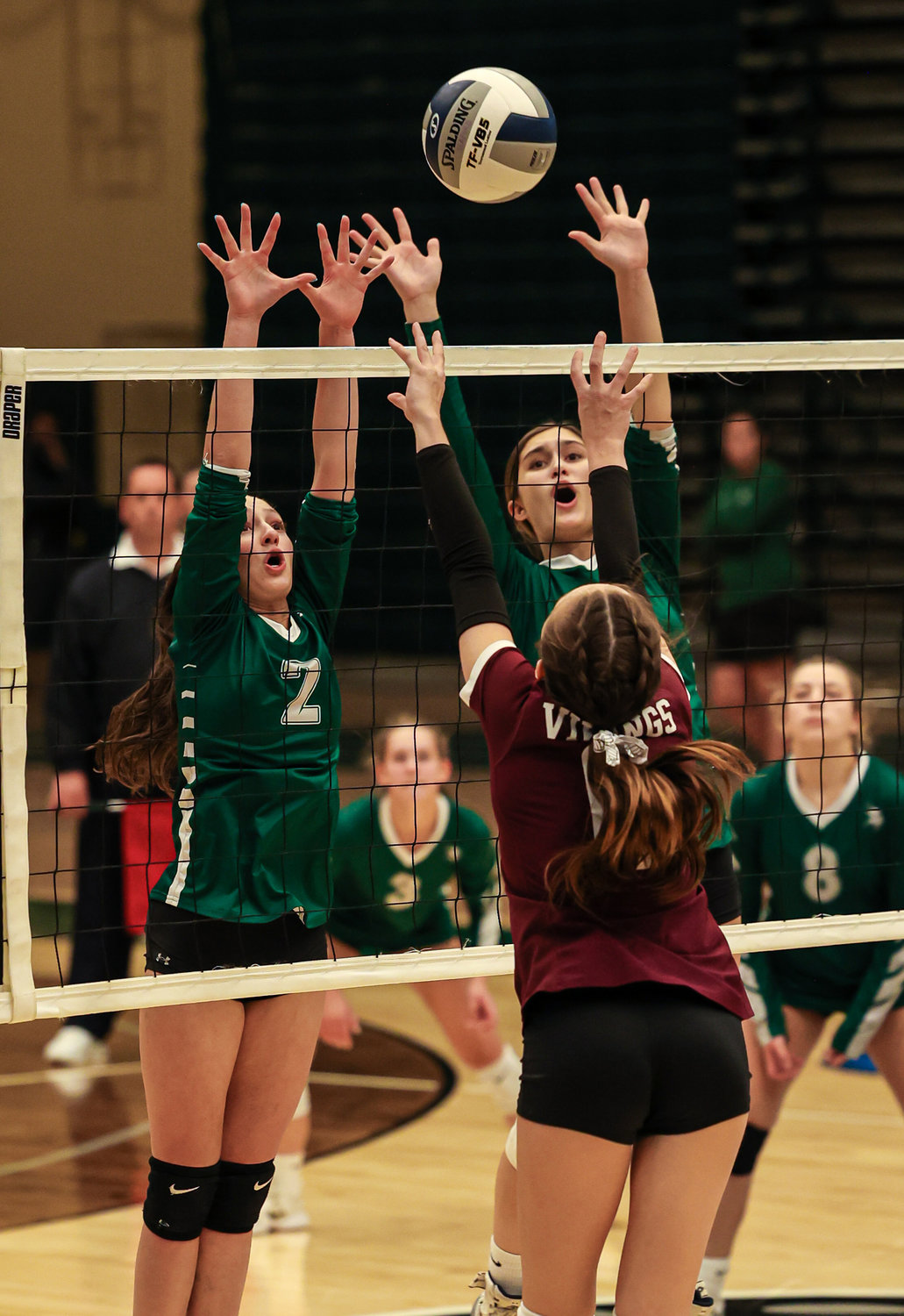 Seaford’s Marinna Dupkin, left, and Sarah Lochner teamed for defense at the net during the Nassau Class B title match.