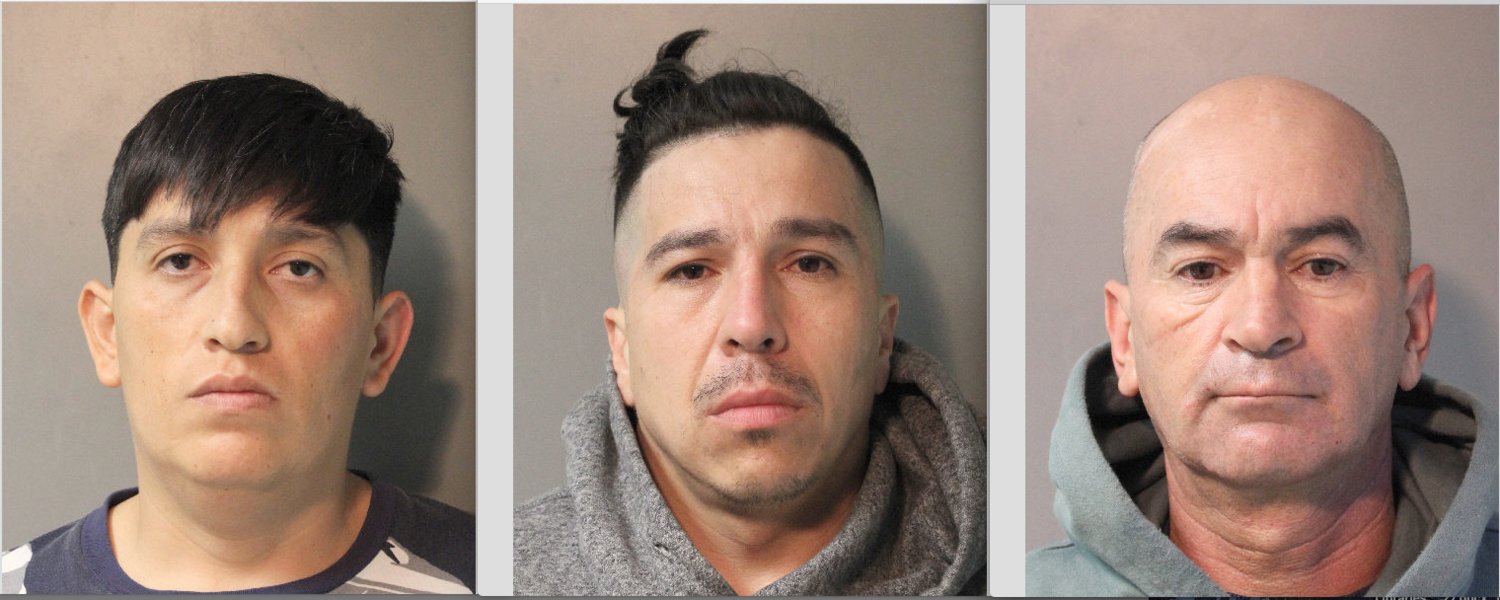 Juan Daniel Leiva Sepulveda, left, Juan Lopez Gonzalez and Mario Roberto Munoz-Acevedo are three of the men accused of committing burglaries in Freeport, Greenvale and Lawrence in the past few months.