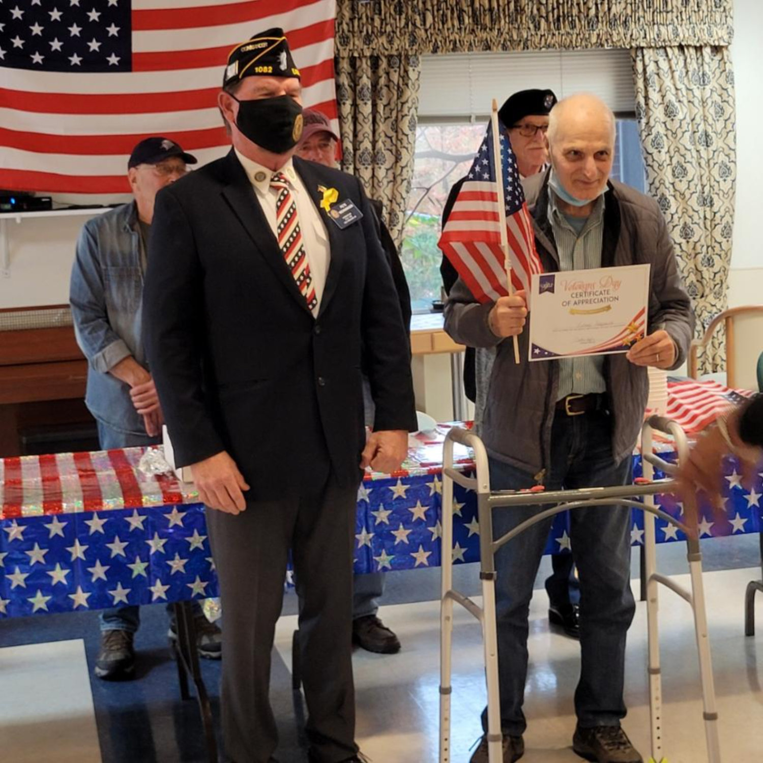 Pete Wenninger from the East Meadow American Legion Post 1082 visited veterans at the Fulton Commons Care Center in East Meadow. He spoke with veterans and they each got a certificate of appreciation.