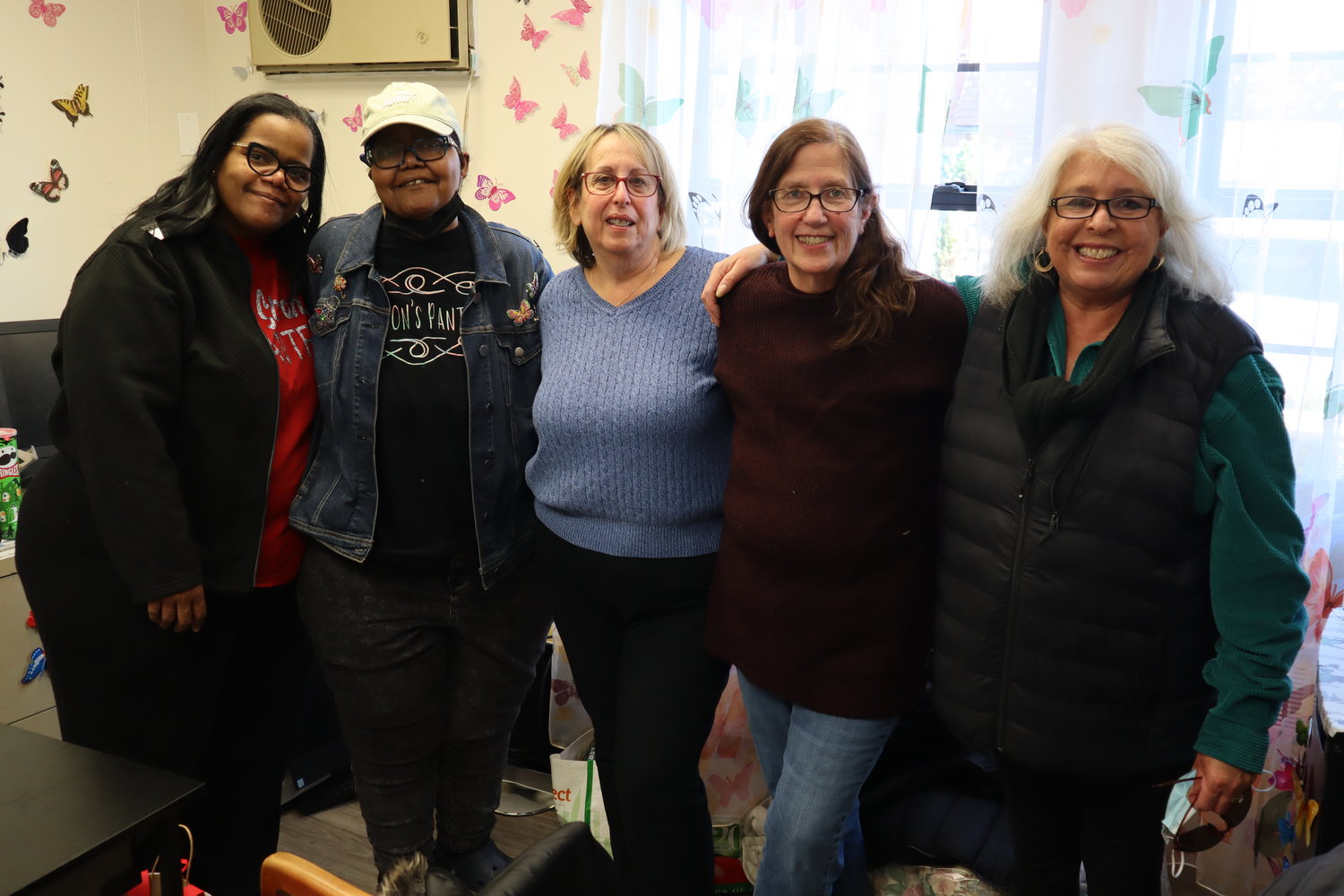 The Sharon’s Pantry team, from left, Karen Mobley, Sharon Shepherd, Rena Ribeck, Carol Fisher and Judy Rattner, volunteer at the pantry every Friday.