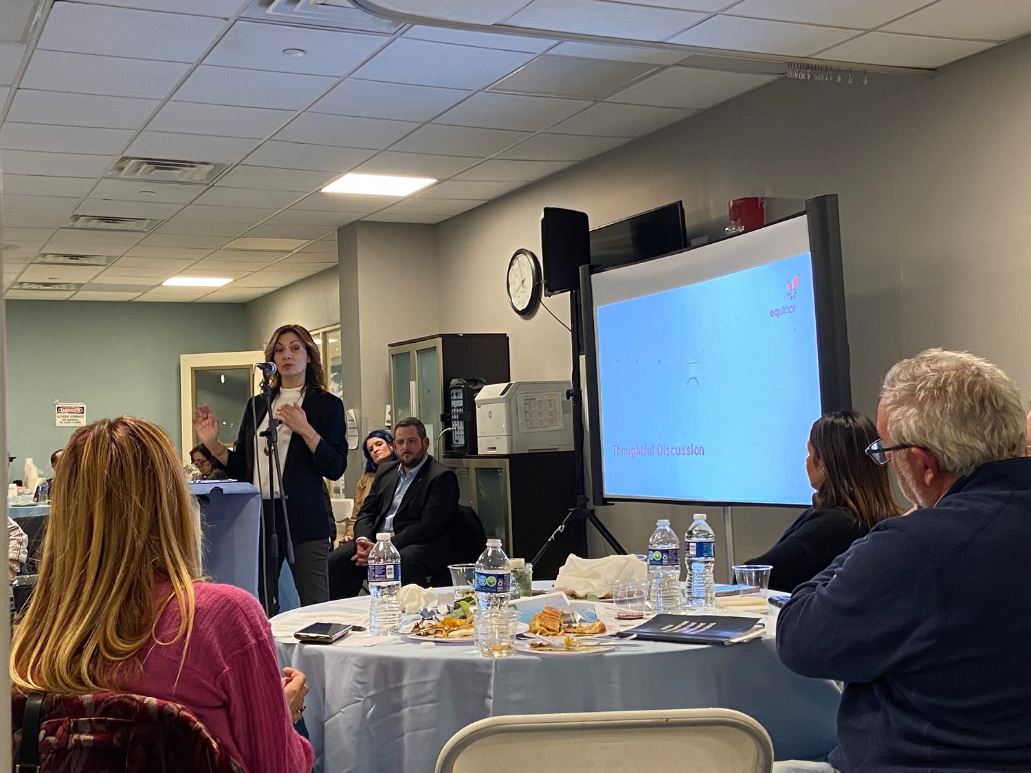 Susan Lienau, Equinor’s community engagement manager for Long Island, led part of the discussion at the company’s presentation to the Chamber of Commerce.
