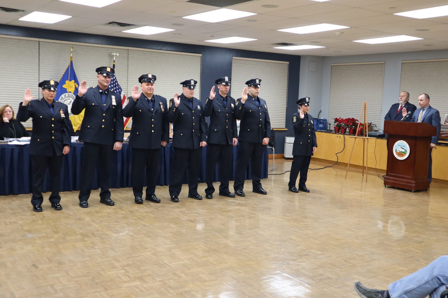 The Rockville Centre Police Department swore in three new detectives and four new officers on Dec. 5.