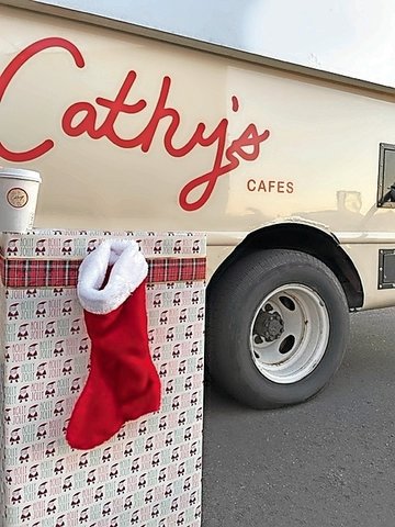 A Box in front of Cathy’s Cafes used to collect blankets for Cathy’s foundation, Blankets Forming Hearts.