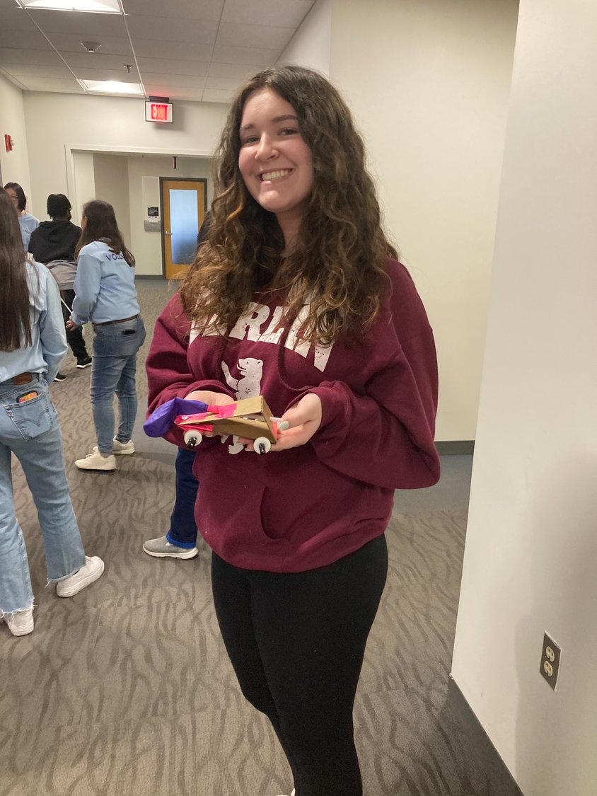 Samantha McCormack attended an engineering workshop sponsored by the Society of Women Engineers at Northeastern University, where she created a balloon powered car similar to what she will make with elementary students at the beginning of 2023.