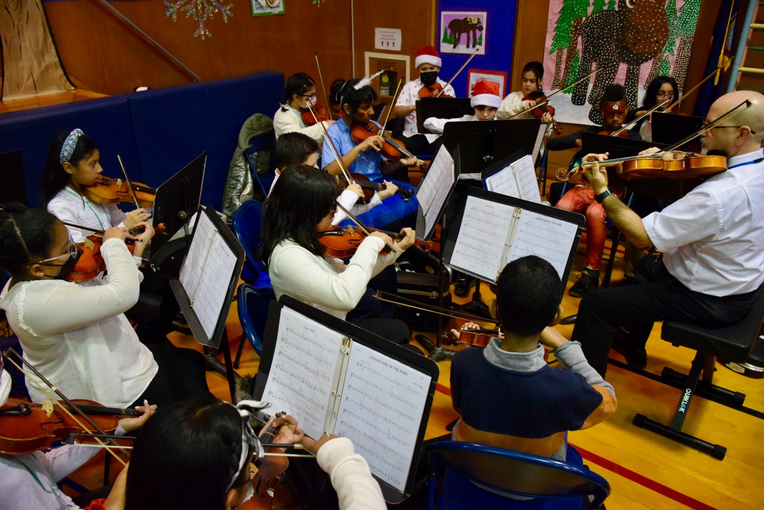 Stewart Manor School’s orchestra performed during the morning show on Dec. 15.