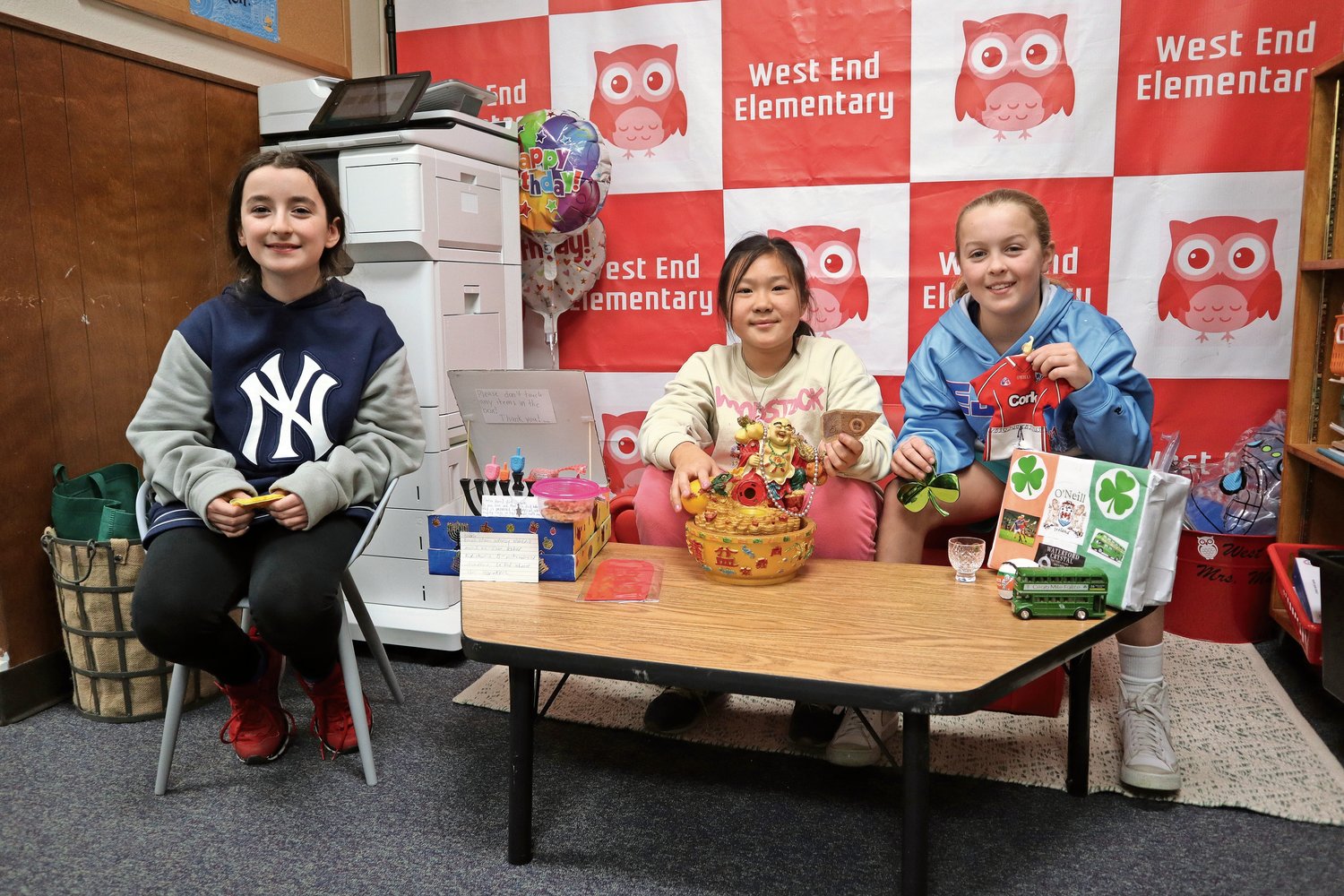 From left, Livia Cavanagh, Grace Jiang and Rory O’Neil presented their cultural roots to their peers.