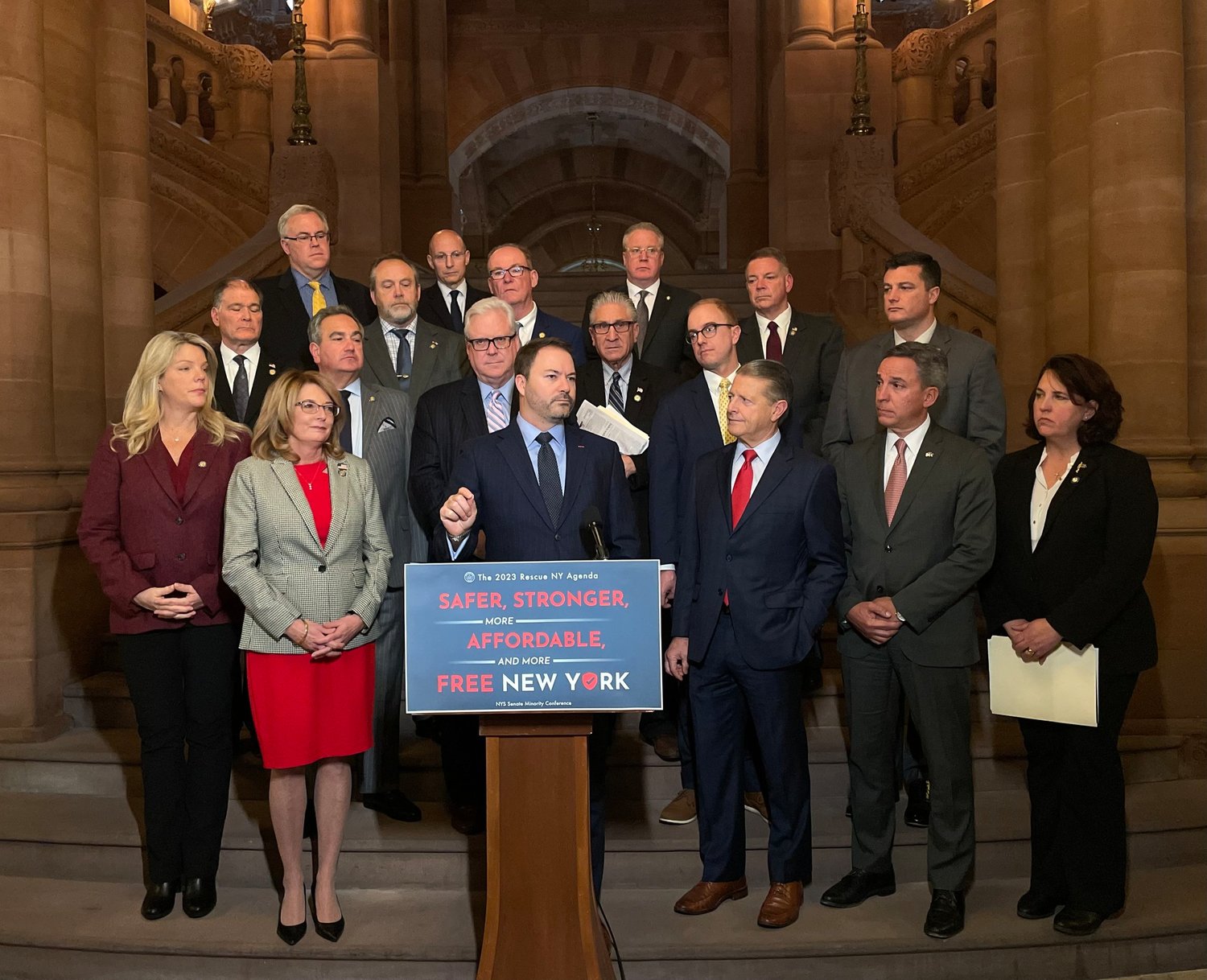 Steve Rhoads, top row, second from right, has already made inroads in the state capitol, championing the ‘Rescue New York’ plan.