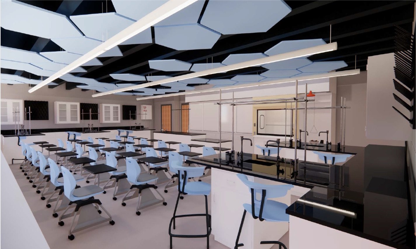 This rendering of the science lab is one design option the district may choose.