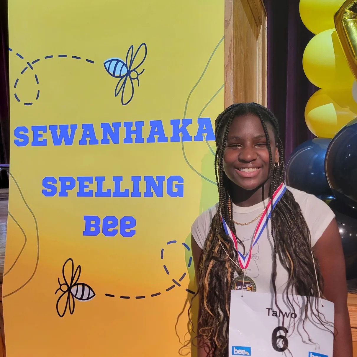 Sewanhaka High School student Taiwo Olusemire was selected as the seventh grade winner of the spelling bee on Jan. 13.