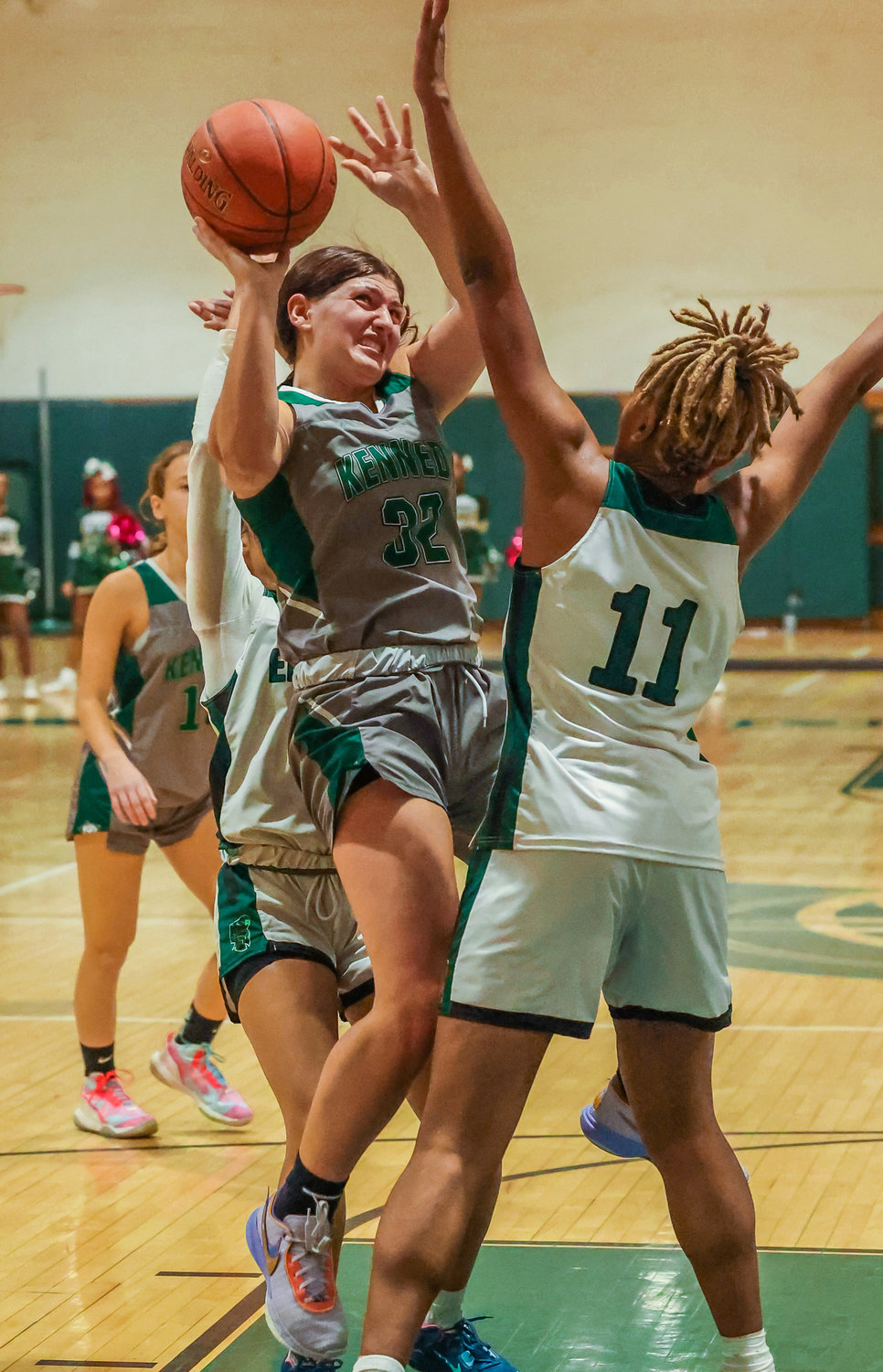 Gianna Costaro, left, one of two seniors on Kennedy’s roster, posted a double-double against Elmont with 11 points and 11 rebounds.