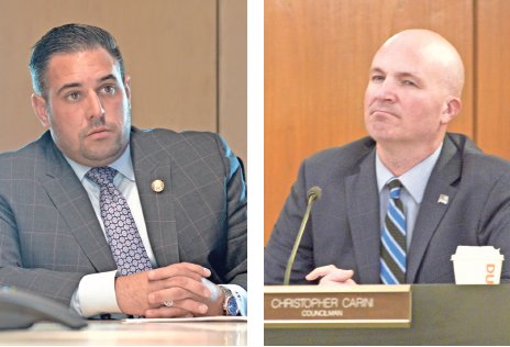 REP. ANTHONY D’ESPOSITO, left, and Councilman Christopher Carini are both former police officers, and currently represent Wantagh-Seaford at the federal and local level, respectively. Both have written letters to the state parole board not to let Eddie Matos, who was convicted of killing a police officer in 1990, out of prison.