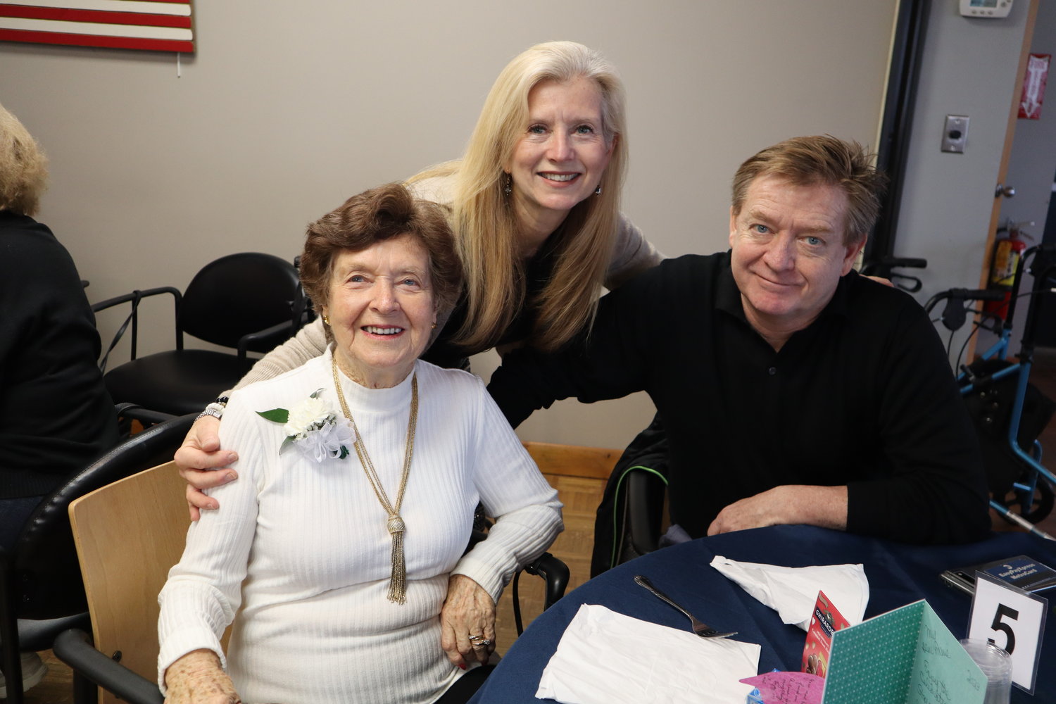 Marie Hodgins, left, celebrates a milestone with her daughter, Grainne Macaneney, and son, Vincent Hodgins.