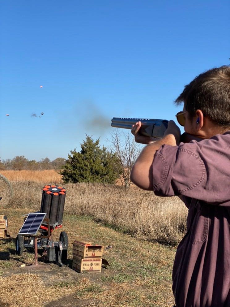 Giovanni DeMarzo fires his Baikal at clay pigeons.