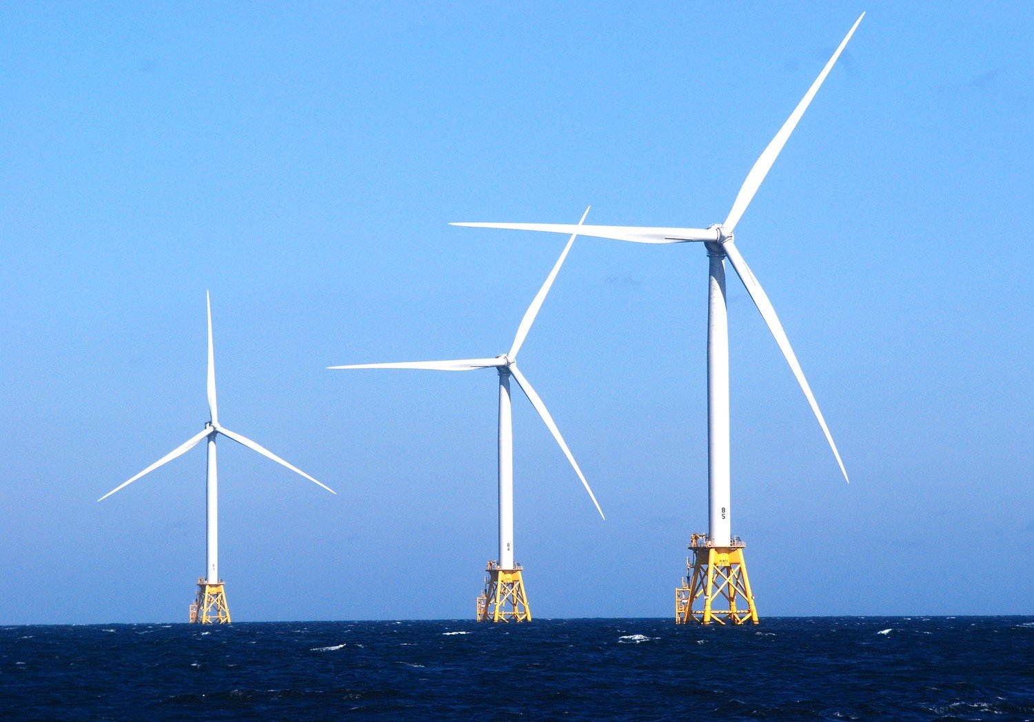 Wind turbines off the New England coast.