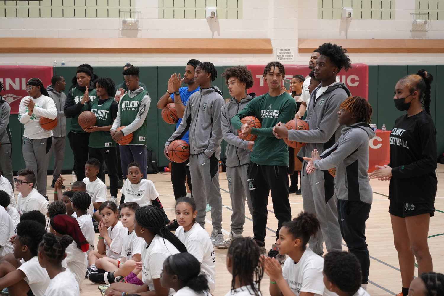 Roughly 75 students ages 7 to 14 participated in the Klinic Kids program hosted on Feb. 25 at Elmont Memorial High School where they tested their skills through various drills lead by professional trainers and coaches.
