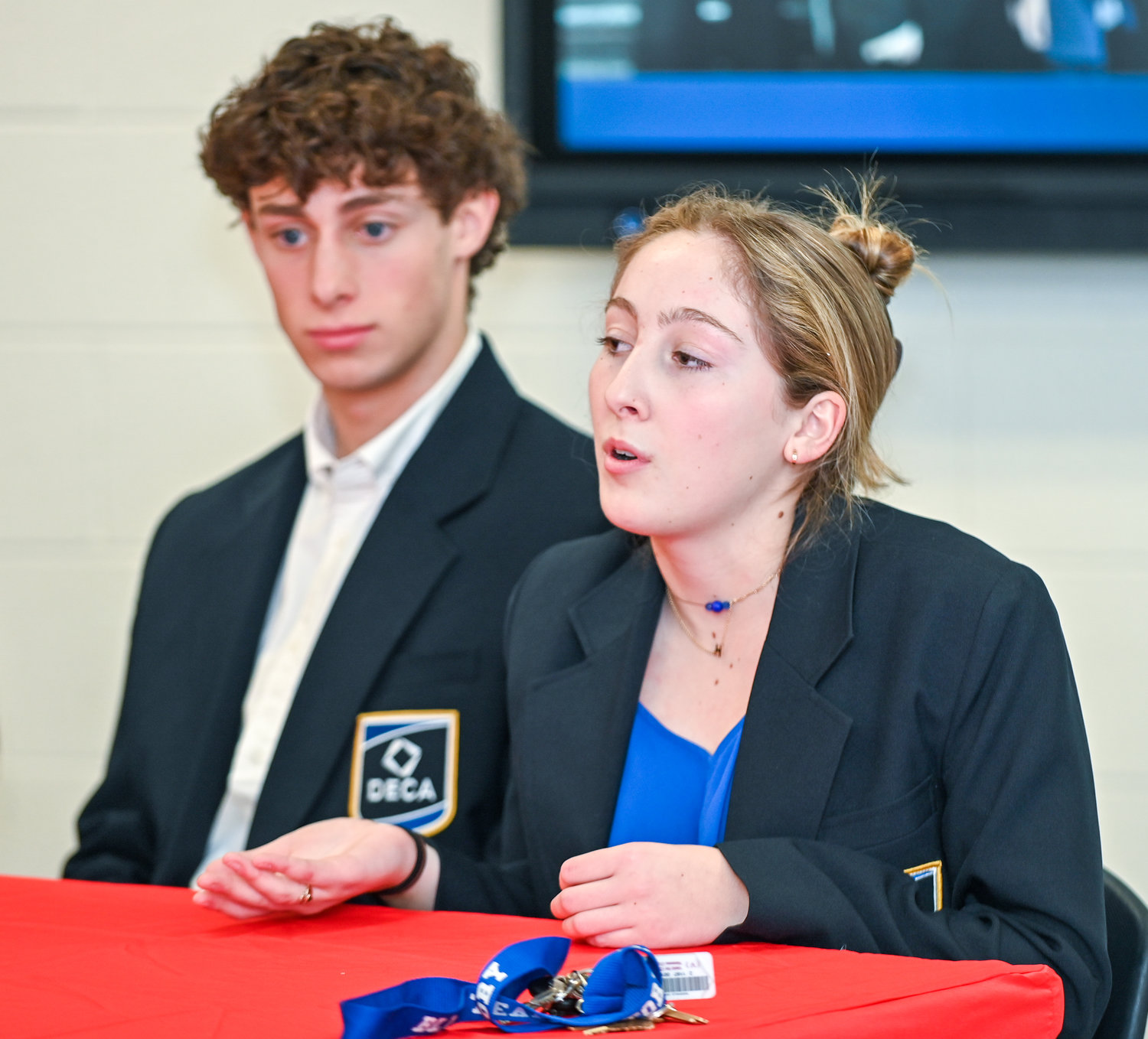 South Side High School senior Hailey Ferraro-Reich noted some of the real-world skills she picked up from the DECA Club and I.B. Business programs.