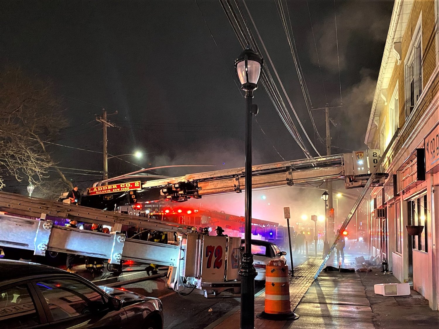 The Baldwin Fire Department and Nassau County’s Arson and Bomb Squad stopped a commercial fire in the second-floor apartments and safely removed all second-floor residents in the building with no injuries or incidents.