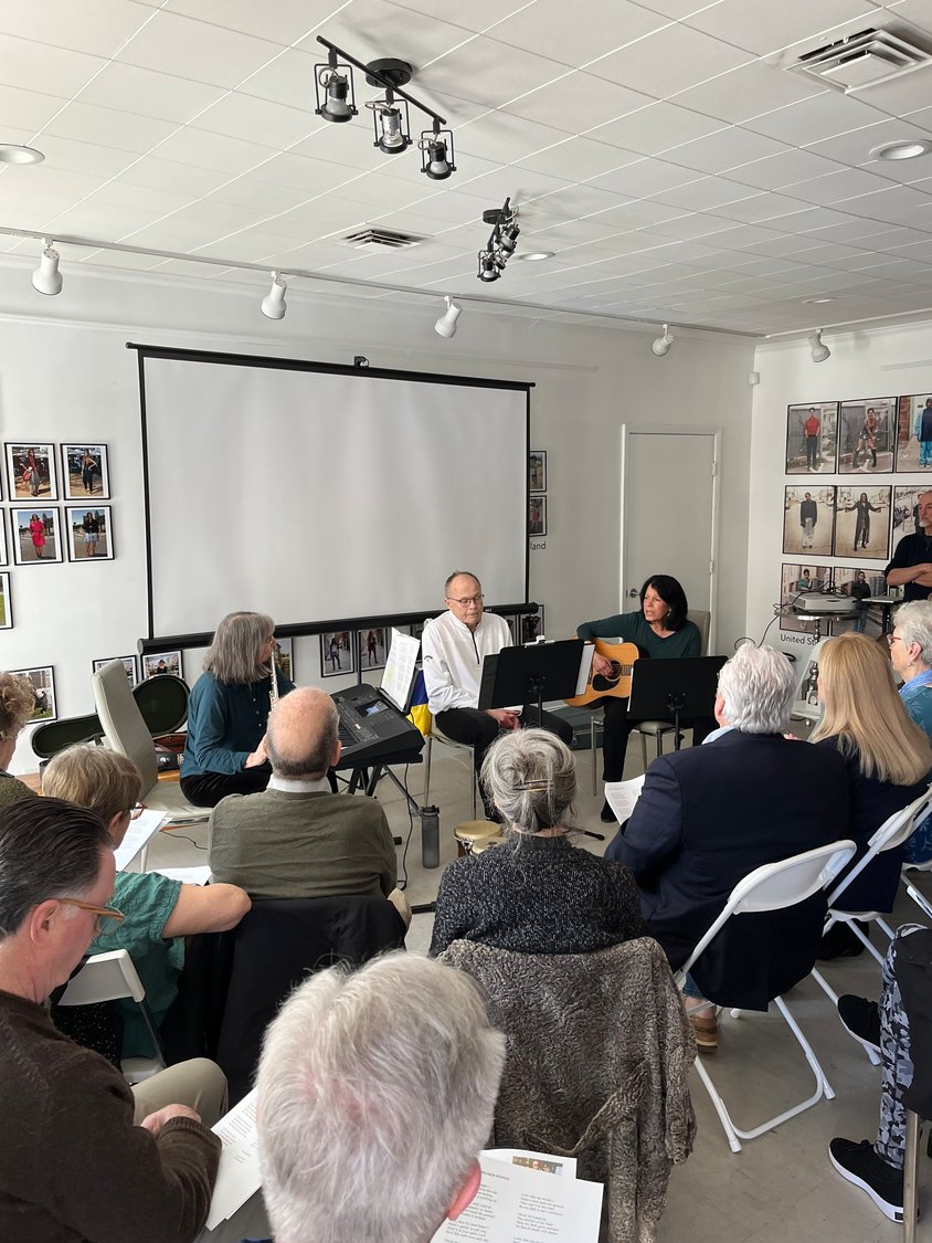 Roughly 40 people attended Hank Bjorklund’s March 5 concert, as he sang his poems with musical accompaniment.
