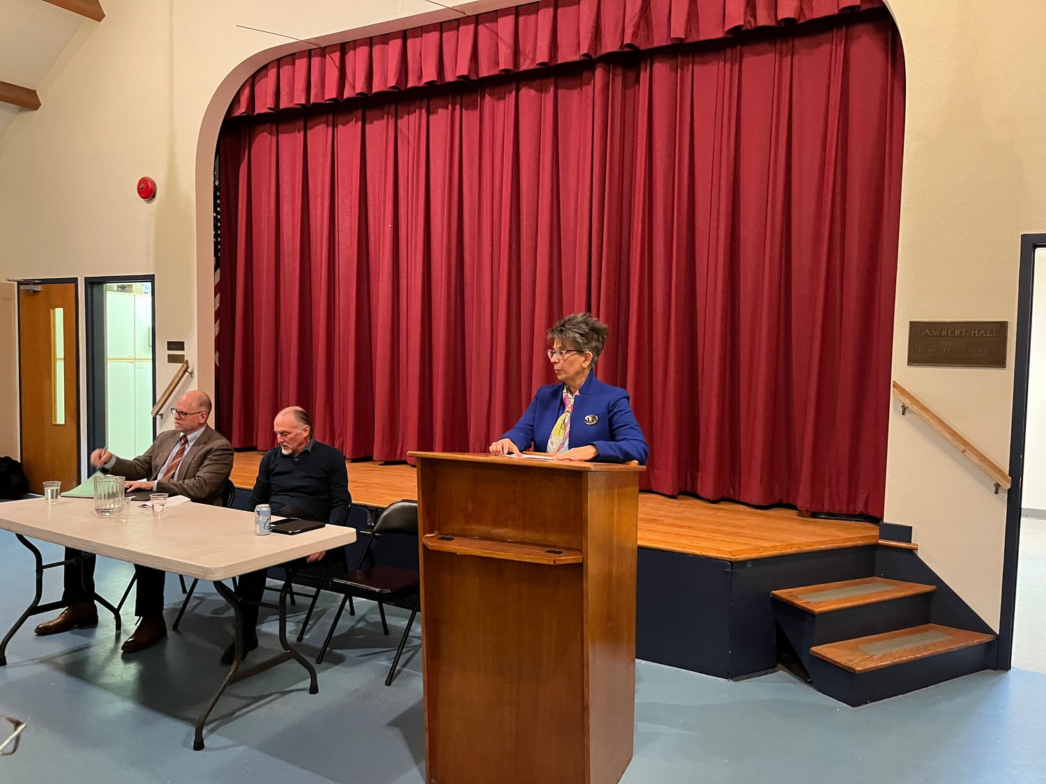 Elena Villafane, right, Mark Sobel and James Versocki each gave a brief introductory and outgoing speech and fielded questions from Sea Cliff residents.