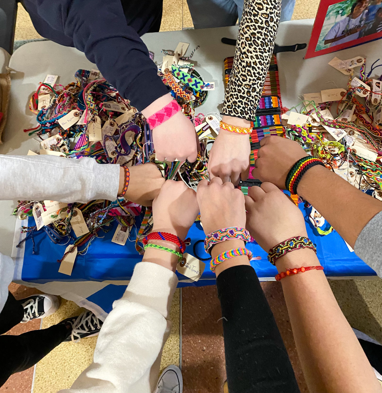 The bracelets were handmade with colorful threads.