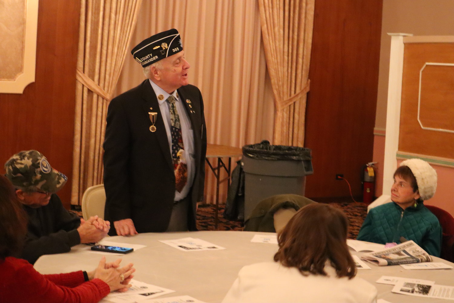 Joe Scarola, commander of the Nassau County American Legion and a member of Legion Post 303 in Rockville Centre, was welcomed to celebrate the organization’s 127th anniversary along with longstanding members of the Jewish War Veterans.