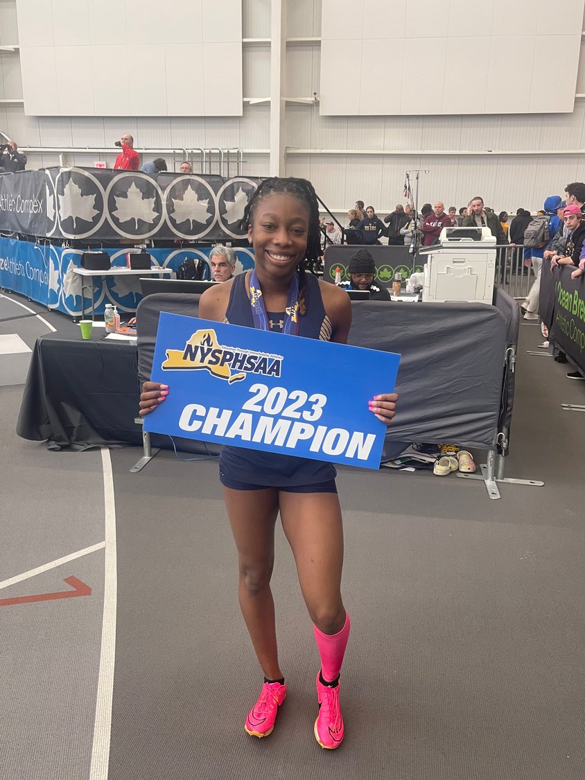 Sophomore Sariah Doresca became the first Lady Bruin to capture a state championship when she won the 55-meter dash in a school record 7.02 seconds.