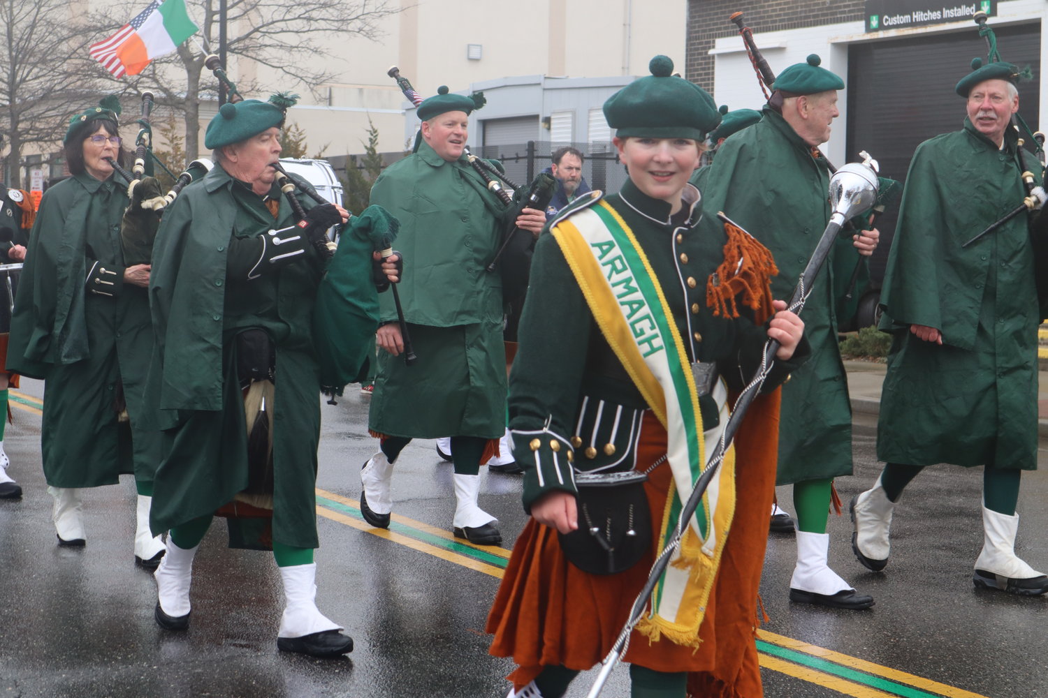 Traditional bagpipers, below, from Armagh County in Northern Ireland, the religious capital of the country, where St. Patrick is believed to have founded a Celtic monastery, made the journey to Long Island for the parade.
