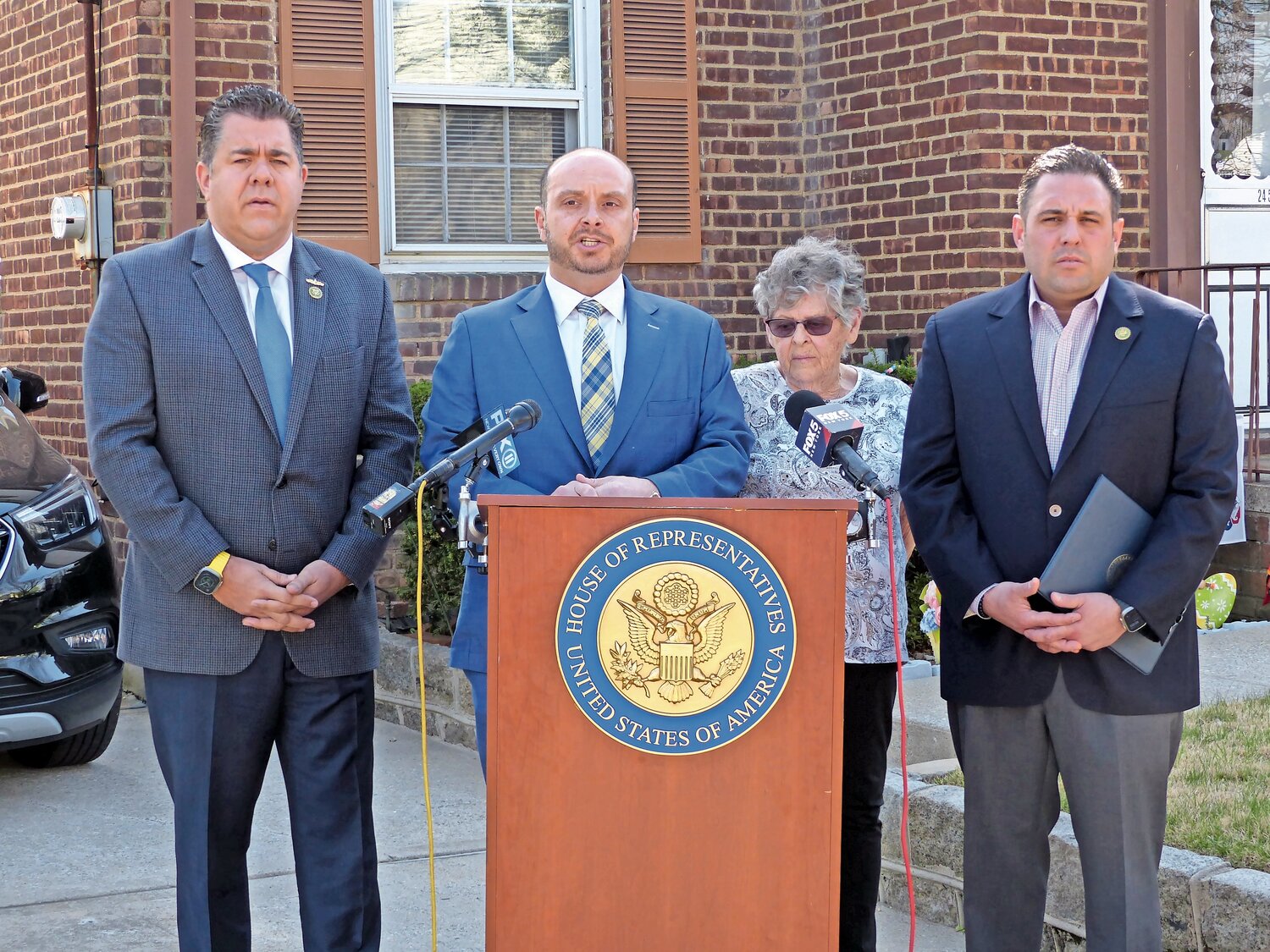 Joining Rep. Anthony D’Esposito, far right, were Reps. Nick LaLota and Andrew Garbarino, as well as Franklin Square resident Ellen Andrasick, to introduce the SALT Deductibility Act of 2023.