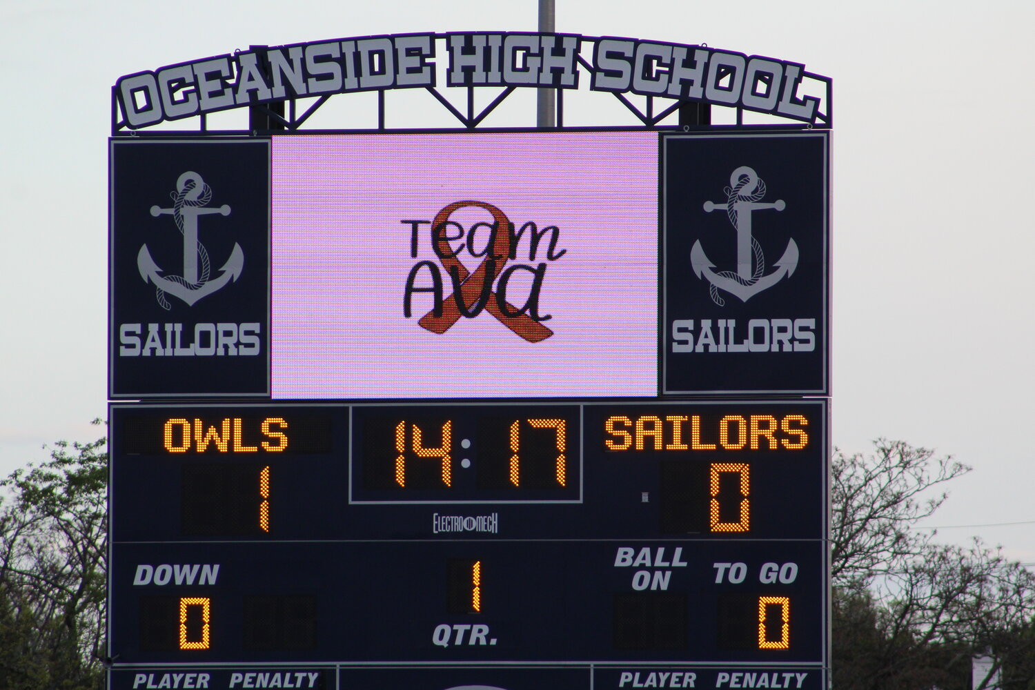 'Team Ava' was displayed on the scoreboard throughout the game in support of ill player Ava Salonia.