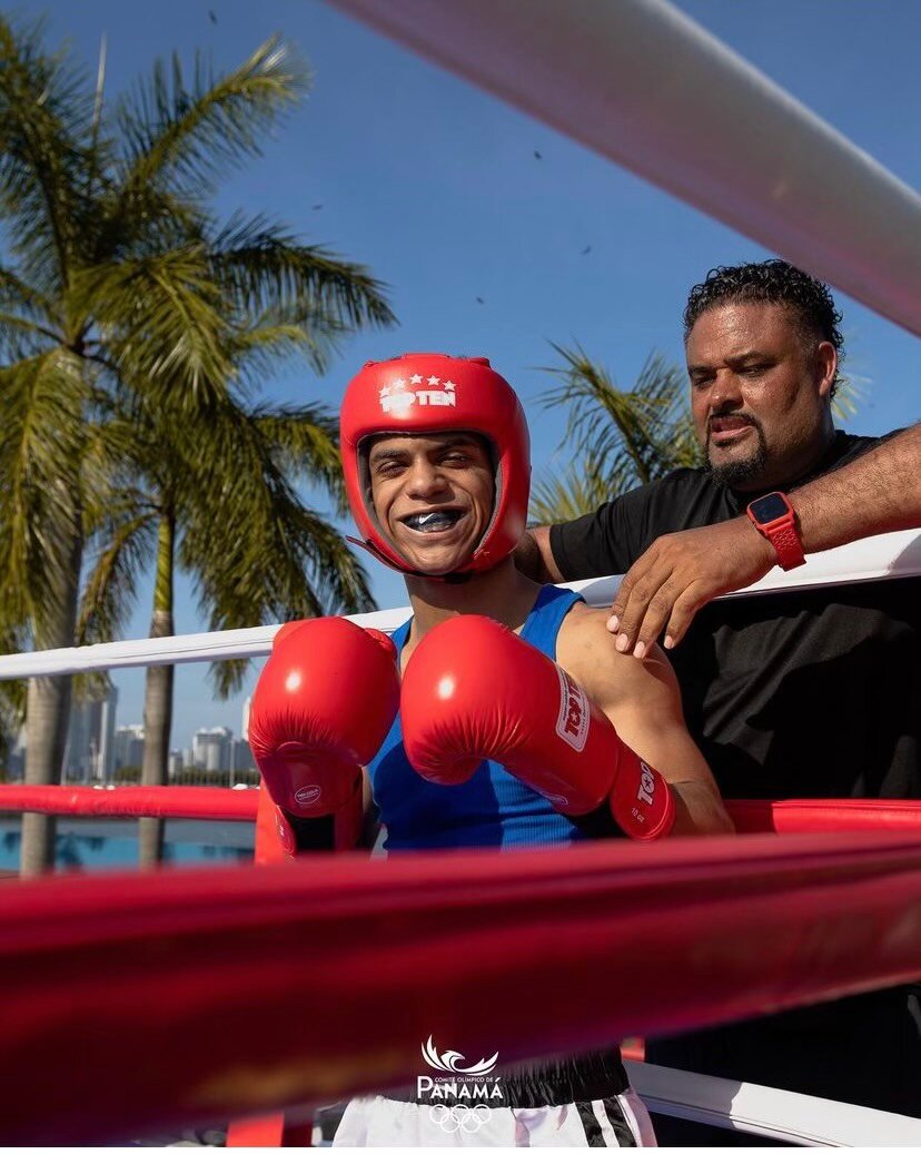 Angel Flores Ruiz is all smiles, having been selected to represent Panama in the 2024 Summer Olympics in boxing. Panamanian Olympic team coach Chris Simmons prepared Flores Ruiz for an exhibition match.