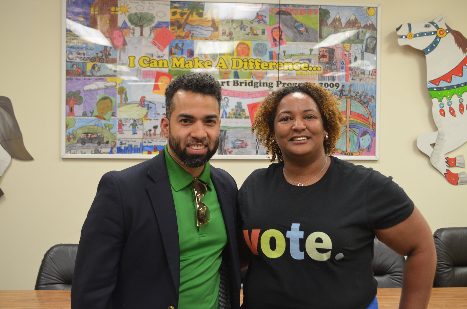 Angel Ramos, left, and Tiffany Capers were voted in as trustees for the Elmont Union Free School District education board Tuesday night. Ramos is new to the board, toppling longtime trustee Anthony Maffea.