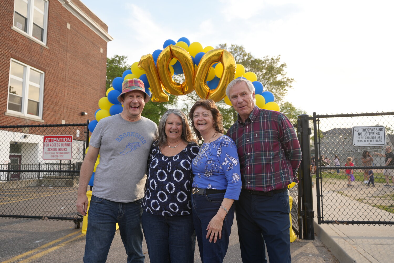 The centennial celebration even attracted alumni of Camp Avenue. From left, Rand Hoppe, class of ’72, Ellen Hoppe, class of ’67, Nancy McLaughlin, class of ’67, Bob Lehmann, class of ’65.