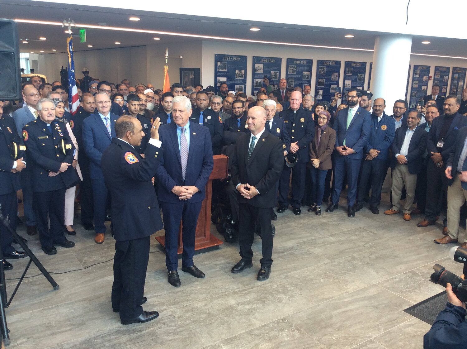 Rashid Khan was sworn in by Nassau County Executive Bruce Blakeman and Police Commissioner Patrick Ryder as the first Muslim chaplain in the NCPD’s history.