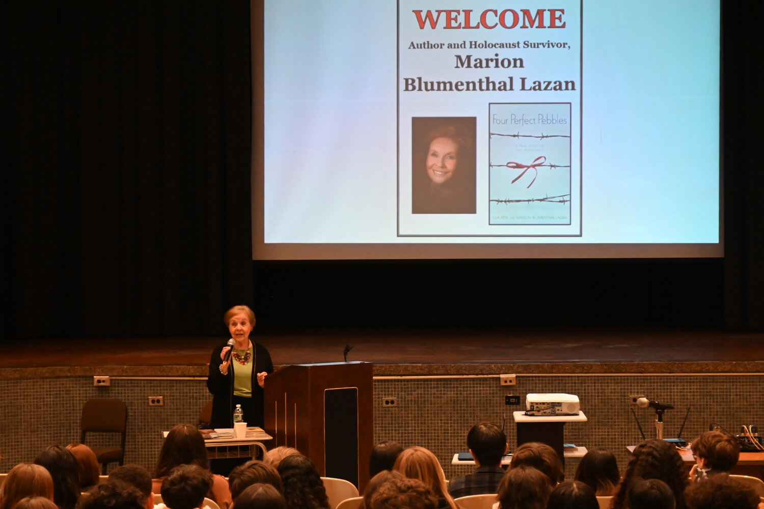 Holocaust survivor Marion Blumenthal Lazan speaks to seventh- and eighth-graders at Lincoln Orens Middle School. Her mission? For the public to bear witness.