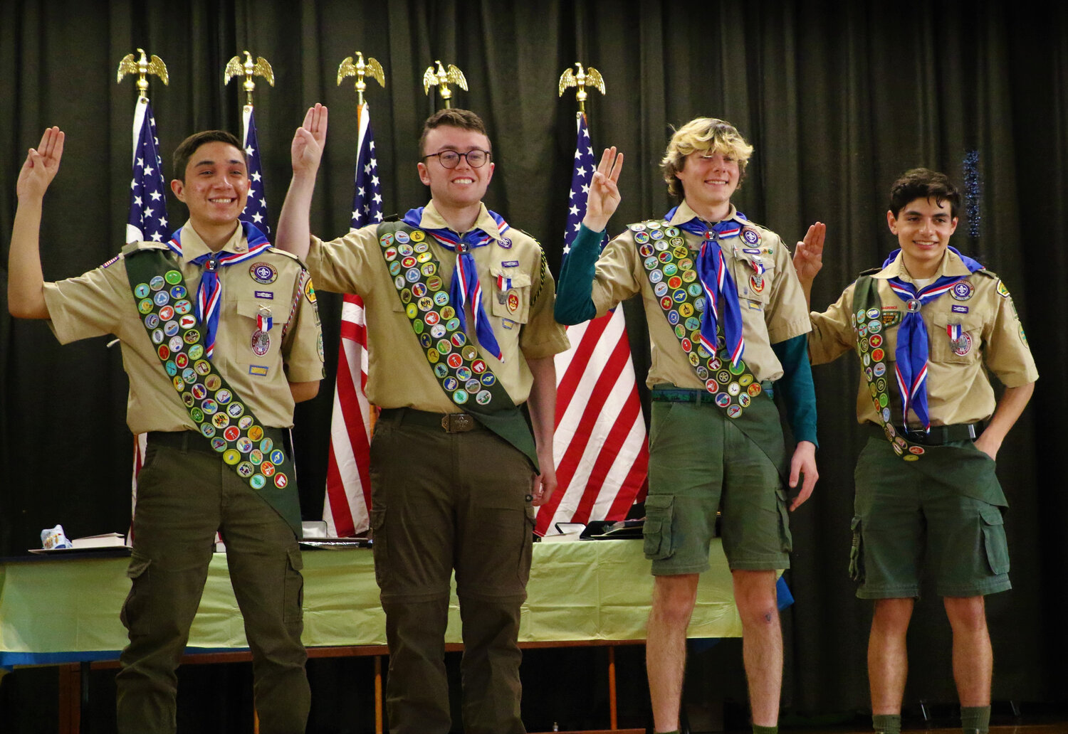 Newly-minted Eagle Scouts Andrew Schiller, left, Ethan Palacio, Robert Munafo, and Lucas Colonna at the Eagle Court of Honors on May 13.