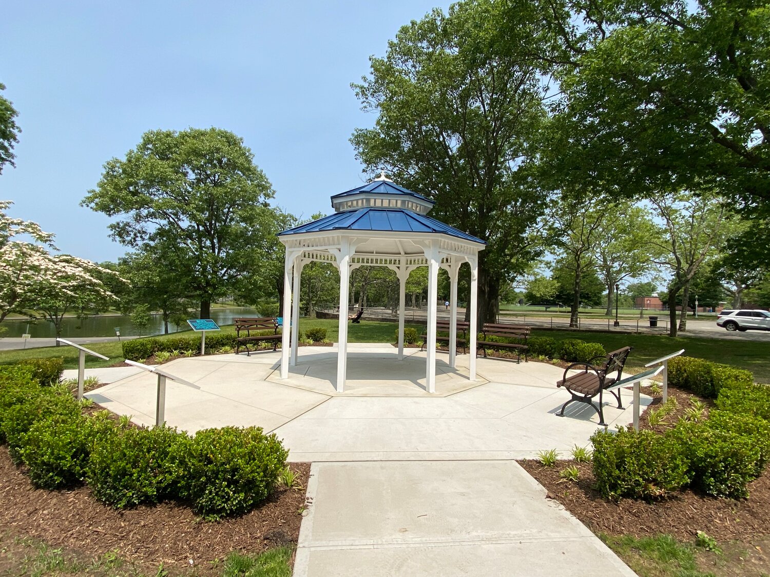 The new respite care relief park features educational information about Alzheimer’s disease, along with benches, a brick walkway, a gazebo and nice greenery.