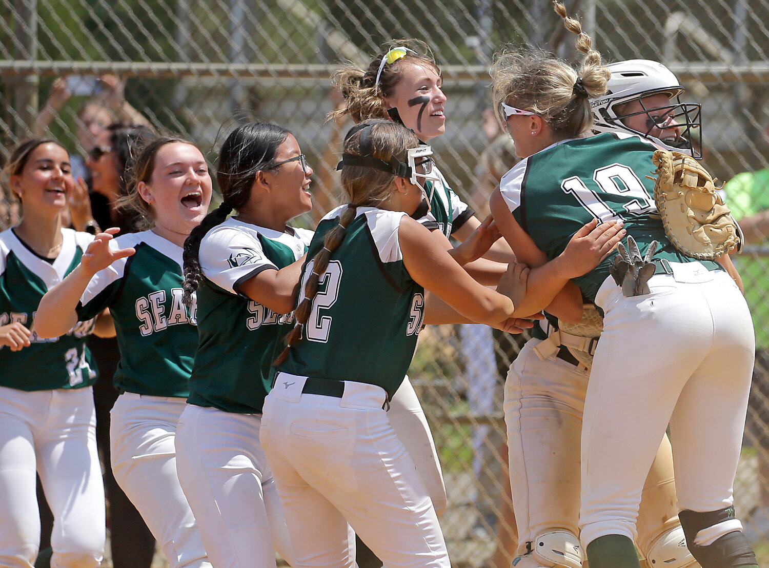 Seaford rallied to beat Carle Place, 11-4, to complete a sweep of the Nassau Class B softball championship series on Memorial Day at Mitchel Athletic Complex.
