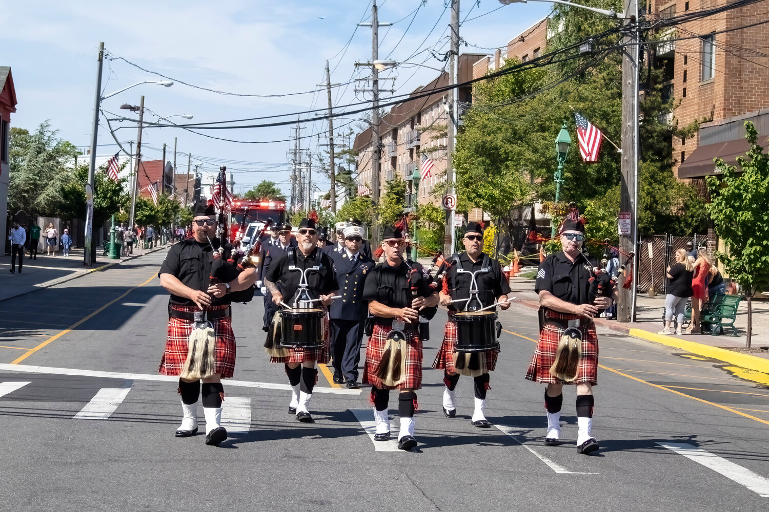The Nassau County Firefighters Pipes and Drums led the Lawrence-Cedarhurst Memorial Day Parade on May 28.